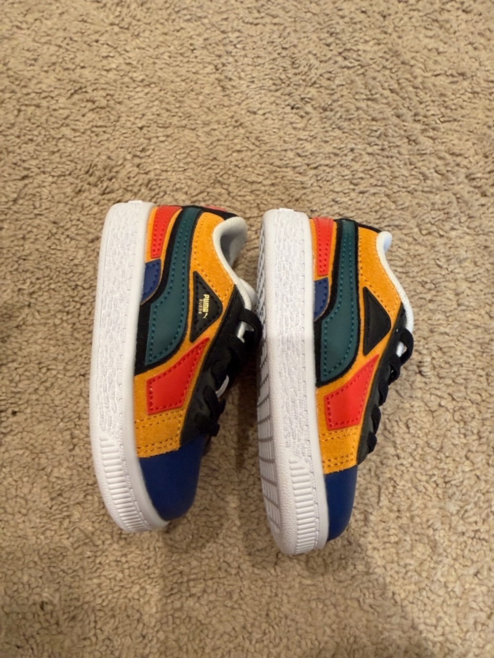 Puma Kids' Multicolor Suede Lace-Up Sneaker - Yellow, Teal, Blue, Red, Black - Picture 5 of 9